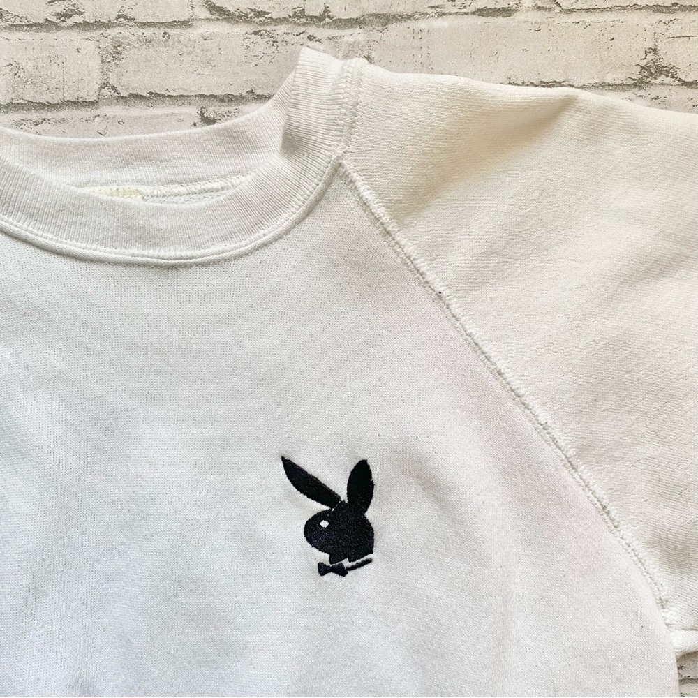 Vintage PLAYBOY White Sweater with Embroidered Black Icon - Picture 2 of 6